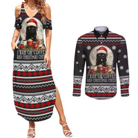 Black Cat Run On Coffee Couples Matching Summer Maxi Dress and Long Sleeve Button Shirt Xmas Holiday Patterns - Wonder Print Shop