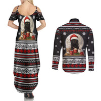 Black Cat Run On Coffee Couples Matching Summer Maxi Dress and Long Sleeve Button Shirt Xmas Holiday Patterns - Wonder Print Shop