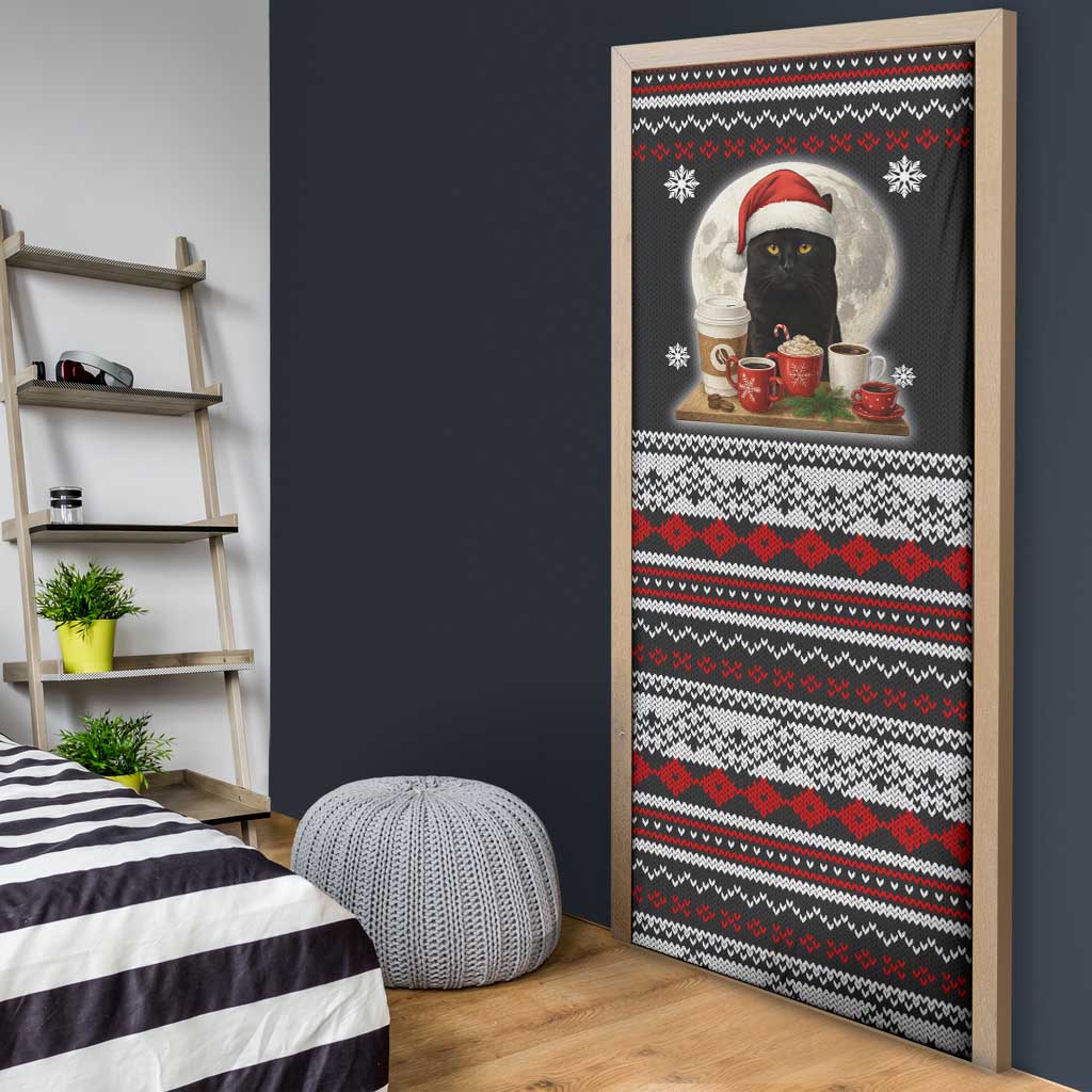 Black Cat Run On Coffee Door Cover Xmas Holiday Patterns - Wonder Print Shop
