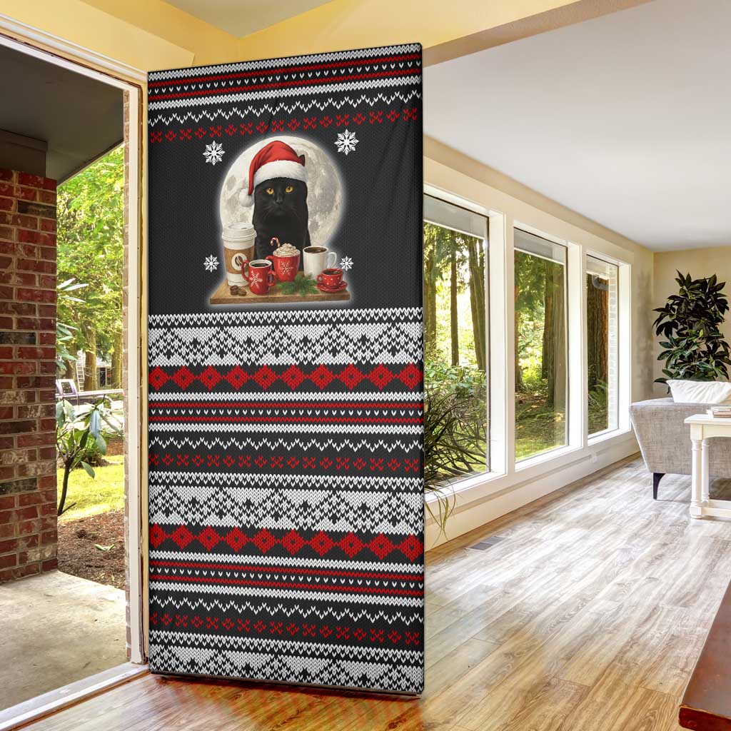 Black Cat Run On Coffee Door Cover Xmas Holiday Patterns - Wonder Print Shop