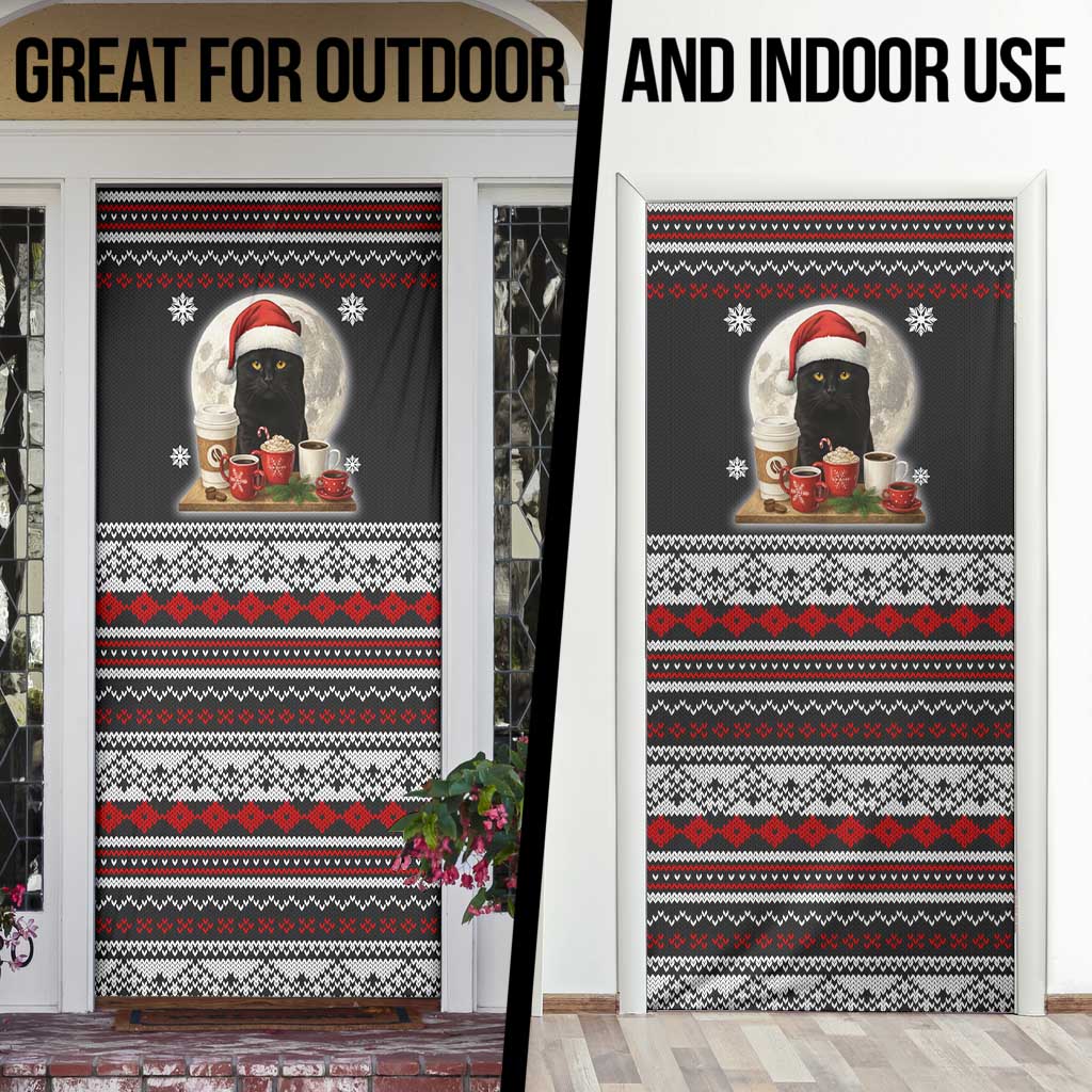Black Cat Run On Coffee Door Cover Xmas Holiday Patterns - Wonder Print Shop