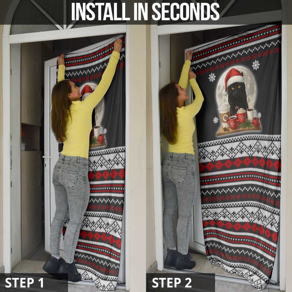 Black Cat Run On Coffee Door Cover Xmas Holiday Patterns - Wonder Print Shop