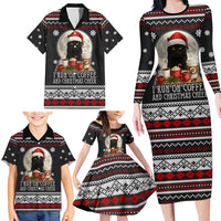 Black Cat Run On Coffee Family Matching Long Sleeve Bodycon Dress and Hawaiian Shirt Xmas Holiday Patterns - Wonder Print Shop
