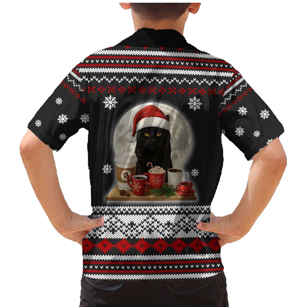 Black Cat Run On Coffee Family Matching Mermaid Dress and Hawaiian Shirt Xmas Holiday Patterns - Wonder Print Shop