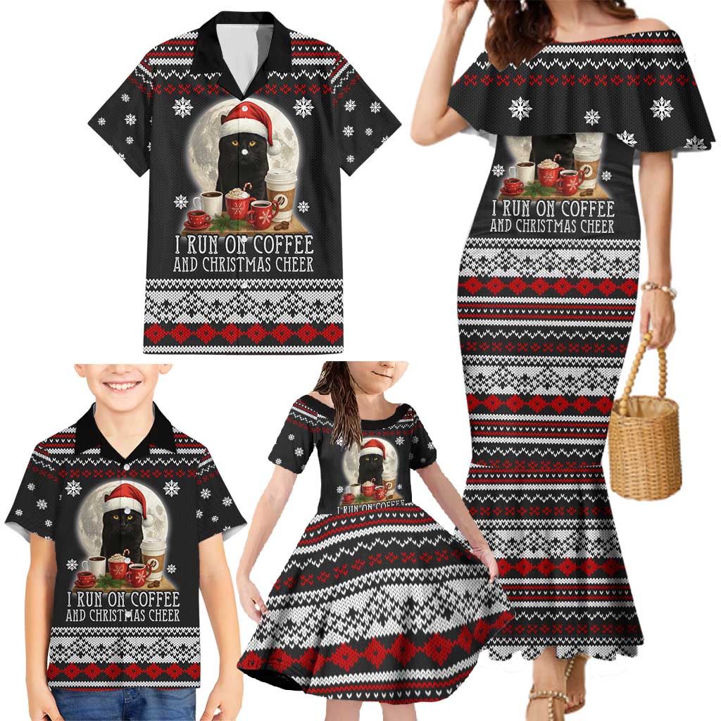 Black Cat Run On Coffee Family Matching Mermaid Dress and Hawaiian Shirt Xmas Holiday Patterns - Wonder Print Shop