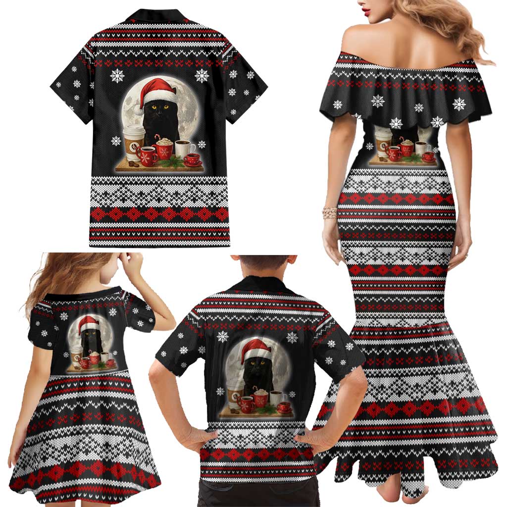 Black Cat Run On Coffee Family Matching Mermaid Dress and Hawaiian Shirt Xmas Holiday Patterns - Wonder Print Shop