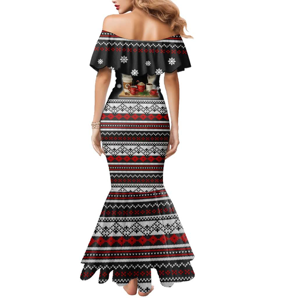 Black Cat Run On Coffee Family Matching Mermaid Dress and Hawaiian Shirt Xmas Holiday Patterns - Wonder Print Shop