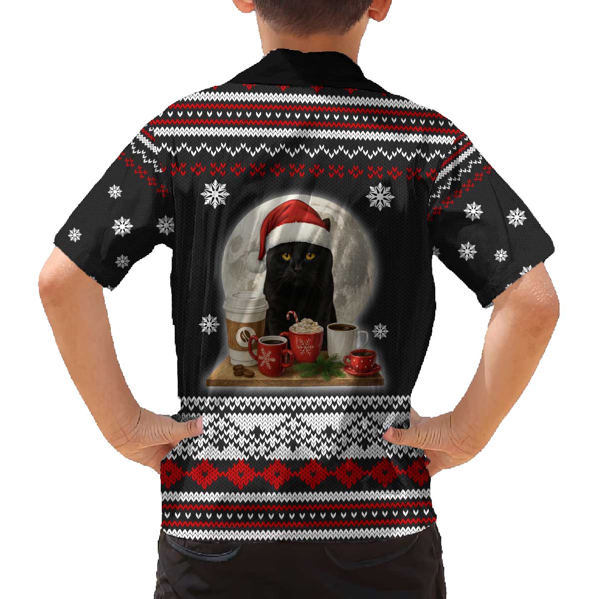 Black Cat Run On Coffee Family Matching Off The Shoulder Long Sleeve Dress and Hawaiian Shirt Xmas Holiday Patterns - Wonder Print Shop