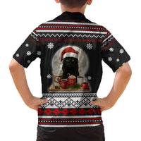 Black Cat Run On Coffee Family Matching Off The Shoulder Long Sleeve Dress and Hawaiian Shirt Xmas Holiday Patterns - Wonder Print Shop