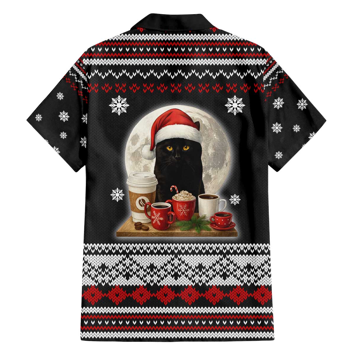 Black Cat Run On Coffee Family Matching Off The Shoulder Long Sleeve Dress and Hawaiian Shirt Xmas Holiday Patterns - Wonder Print Shop