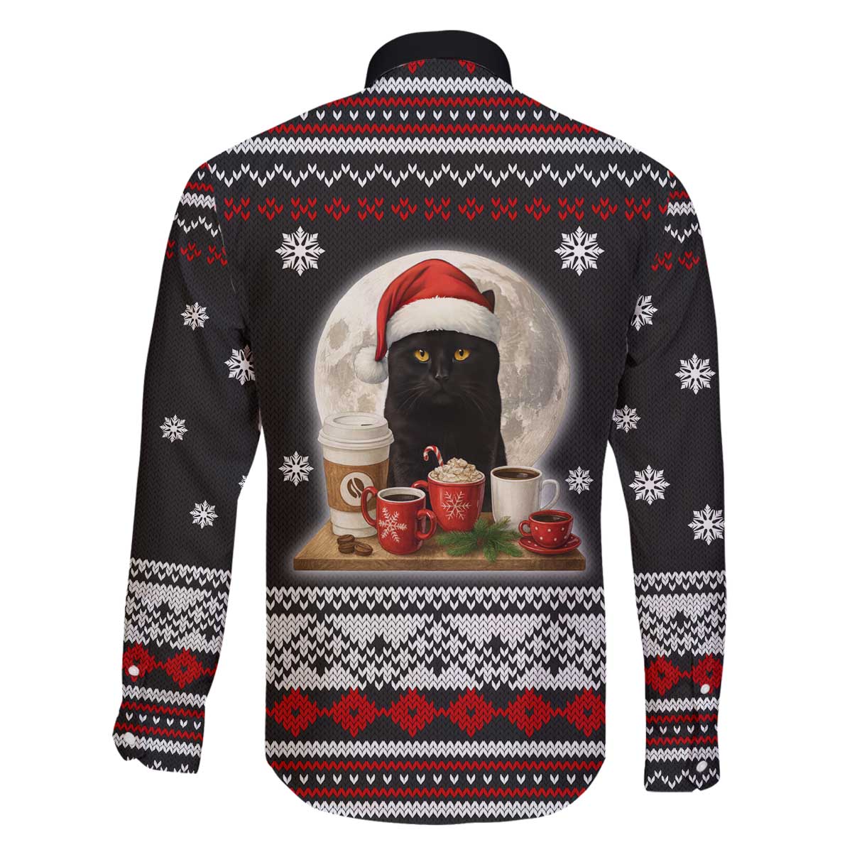 Black Cat Run On Coffee Family Matching Off The Shoulder Long Sleeve Dress and Hawaiian Shirt Xmas Holiday Patterns - Wonder Print Shop