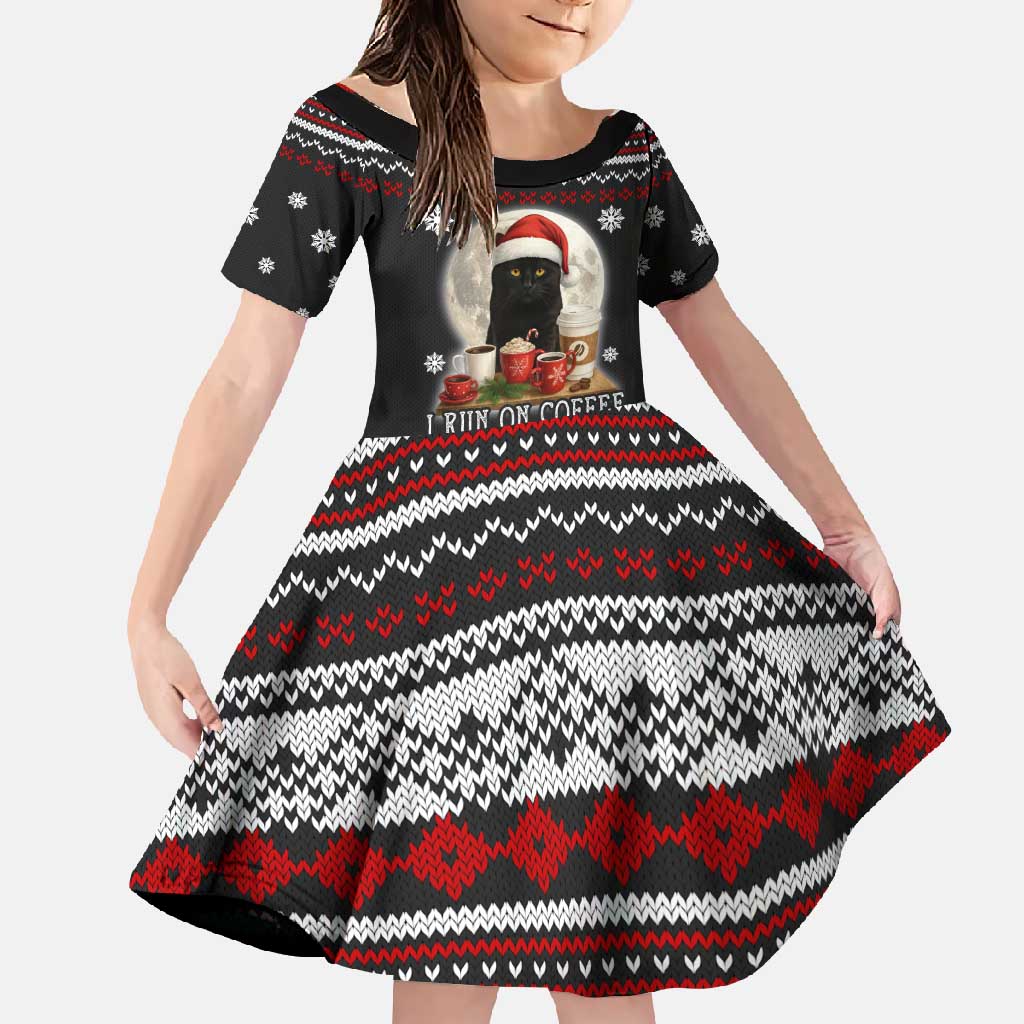 Black Cat Run On Coffee Family Matching Off Shoulder Maxi Dress and Hawaiian Shirt Xmas Holiday Patterns - Wonder Print Shop