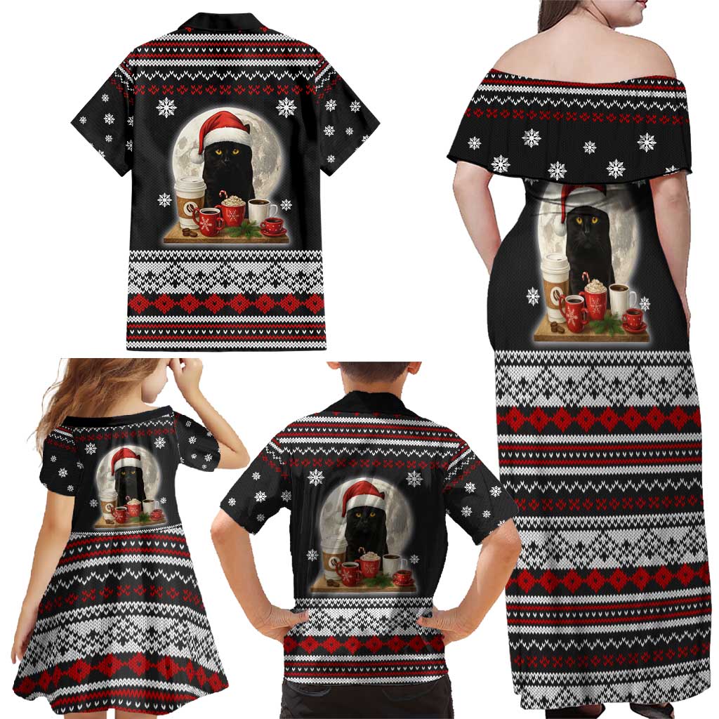 Black Cat Run On Coffee Family Matching Off Shoulder Maxi Dress and Hawaiian Shirt Xmas Holiday Patterns - Wonder Print Shop