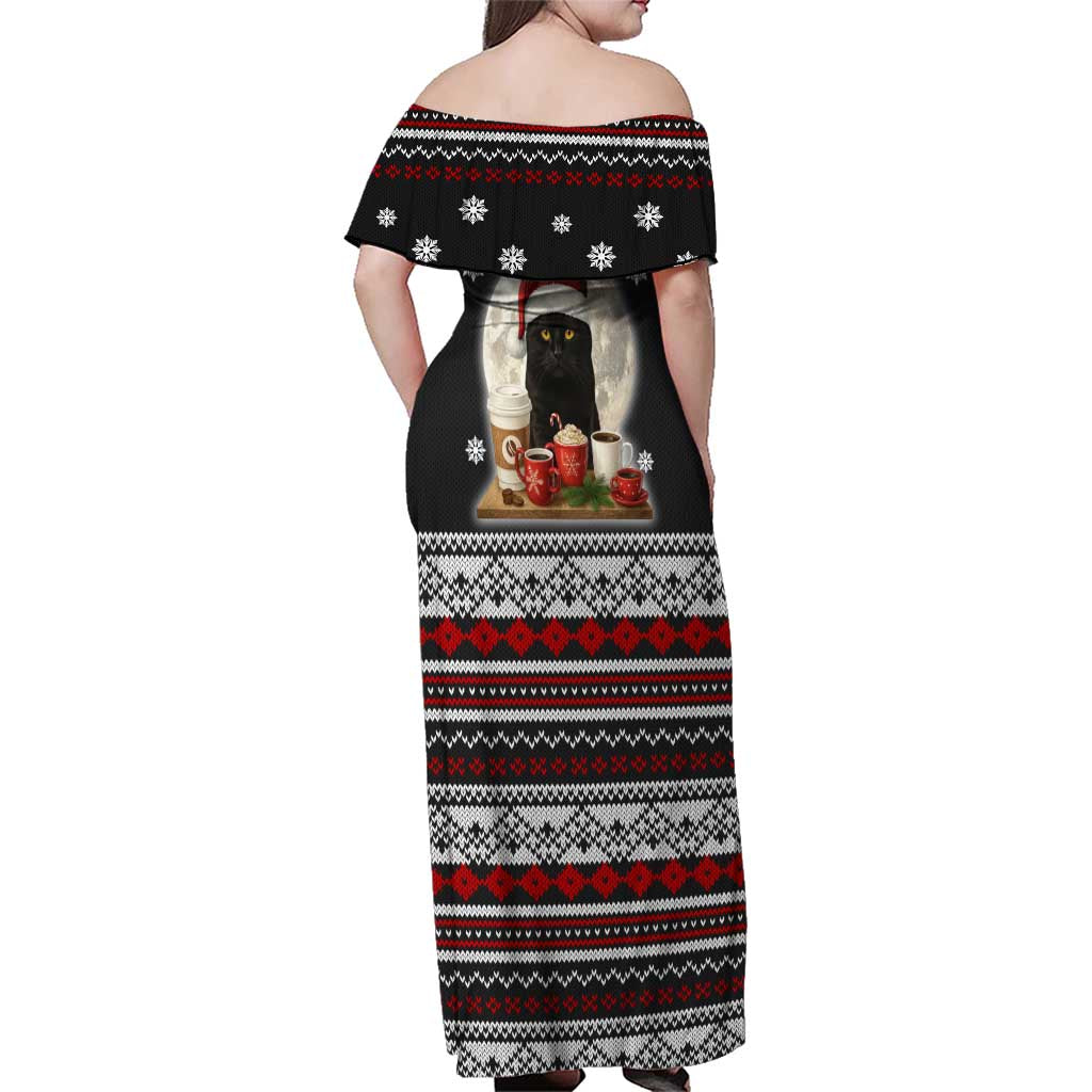 Black Cat Run On Coffee Family Matching Off Shoulder Maxi Dress and Hawaiian Shirt Xmas Holiday Patterns - Wonder Print Shop