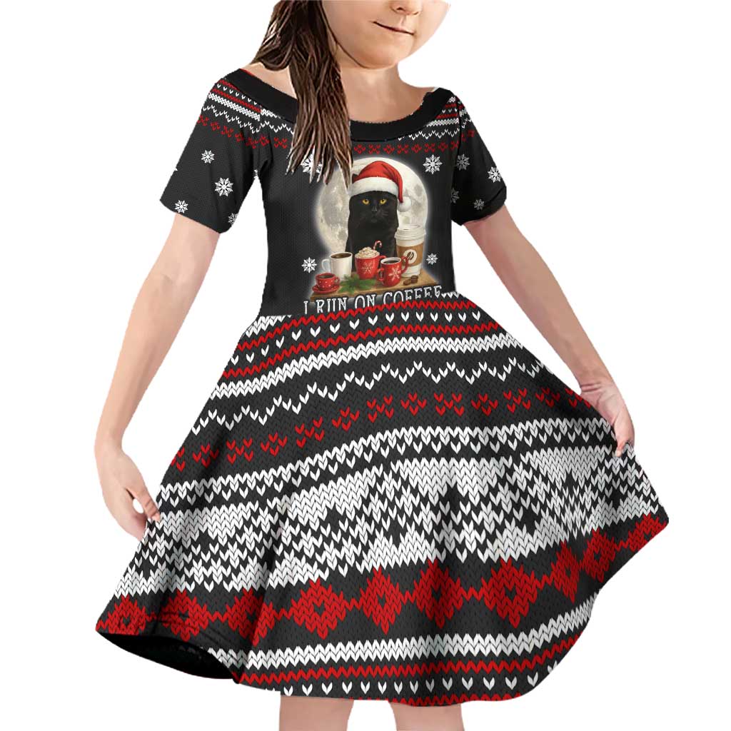 Black Cat Run On Coffee Family Matching Off Shoulder Short Dress and Hawaiian Shirt Xmas Holiday Patterns - Wonder Print Shop