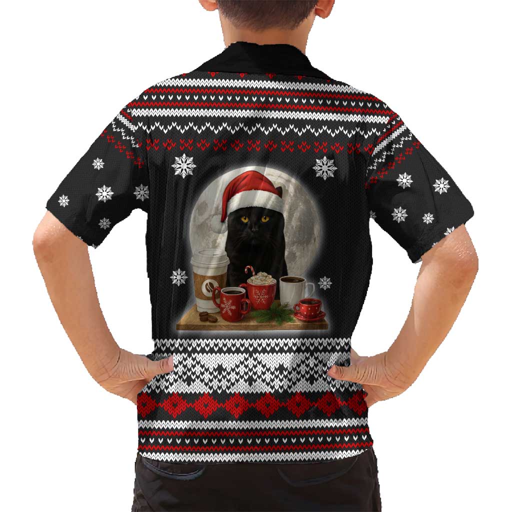 Black Cat Run On Coffee Family Matching Puletasi and Hawaiian Shirt Xmas Holiday Patterns - Wonder Print Shop