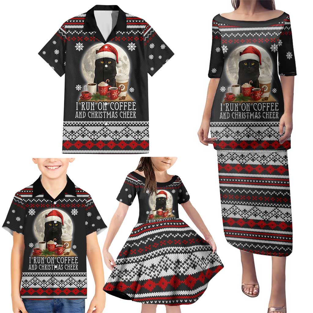 Black Cat Run On Coffee Family Matching Puletasi and Hawaiian Shirt Xmas Holiday Patterns - Wonder Print Shop