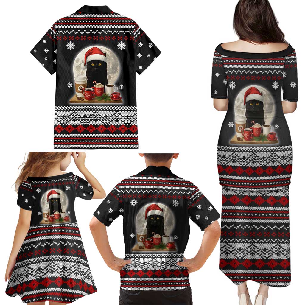 Black Cat Run On Coffee Family Matching Puletasi and Hawaiian Shirt Xmas Holiday Patterns - Wonder Print Shop