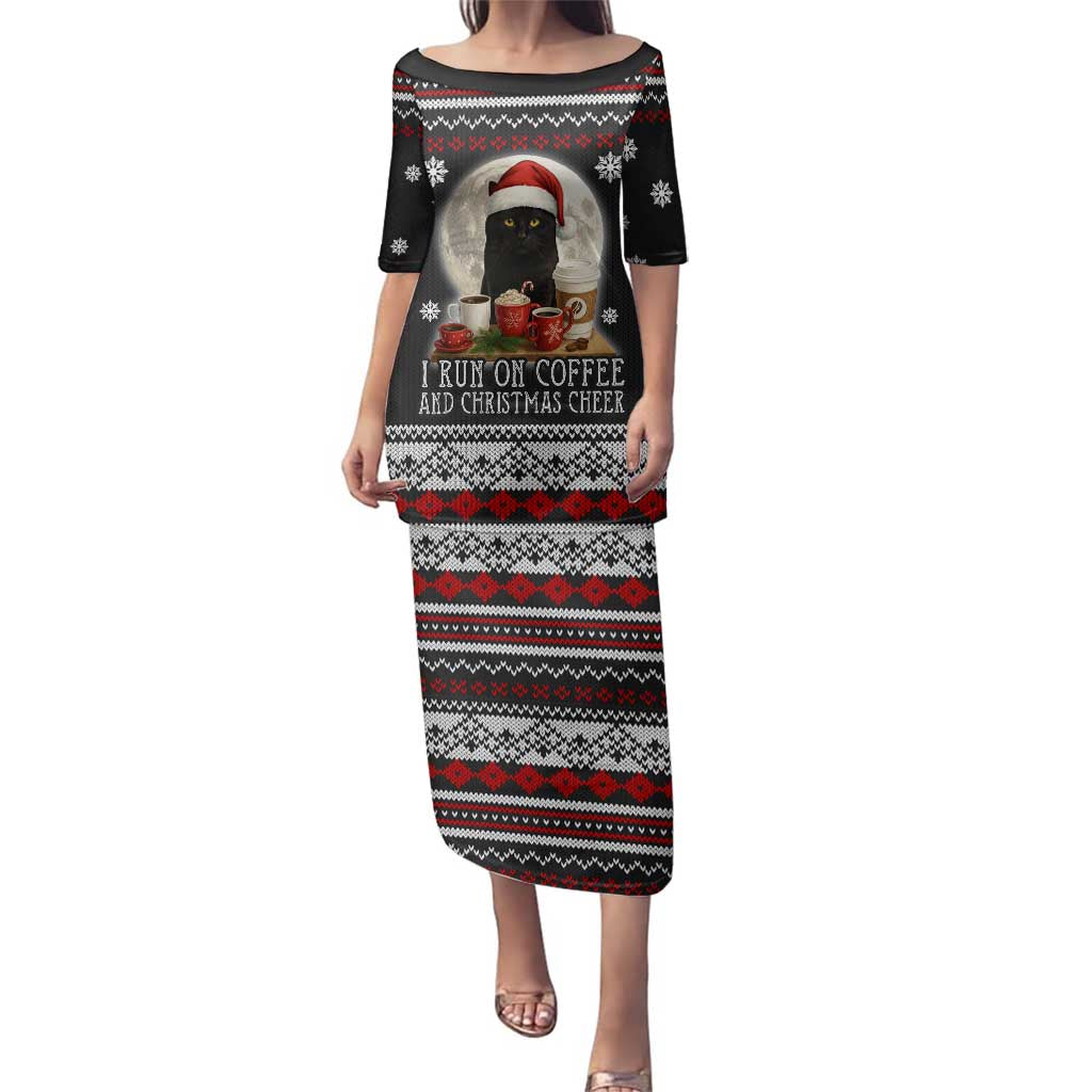 Black Cat Run On Coffee Family Matching Puletasi and Hawaiian Shirt Xmas Holiday Patterns - Wonder Print Shop