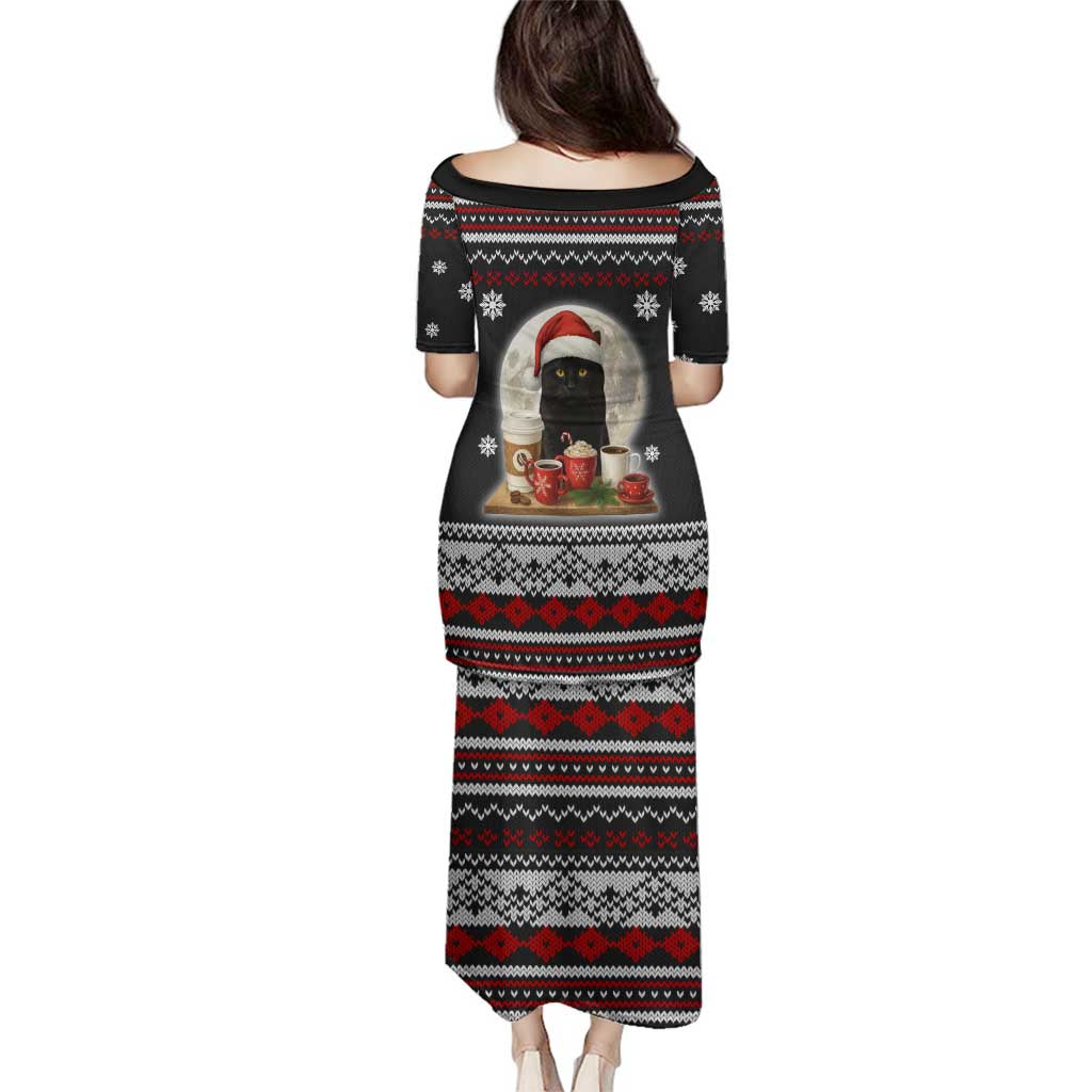 Black Cat Run On Coffee Family Matching Puletasi and Hawaiian Shirt Xmas Holiday Patterns - Wonder Print Shop