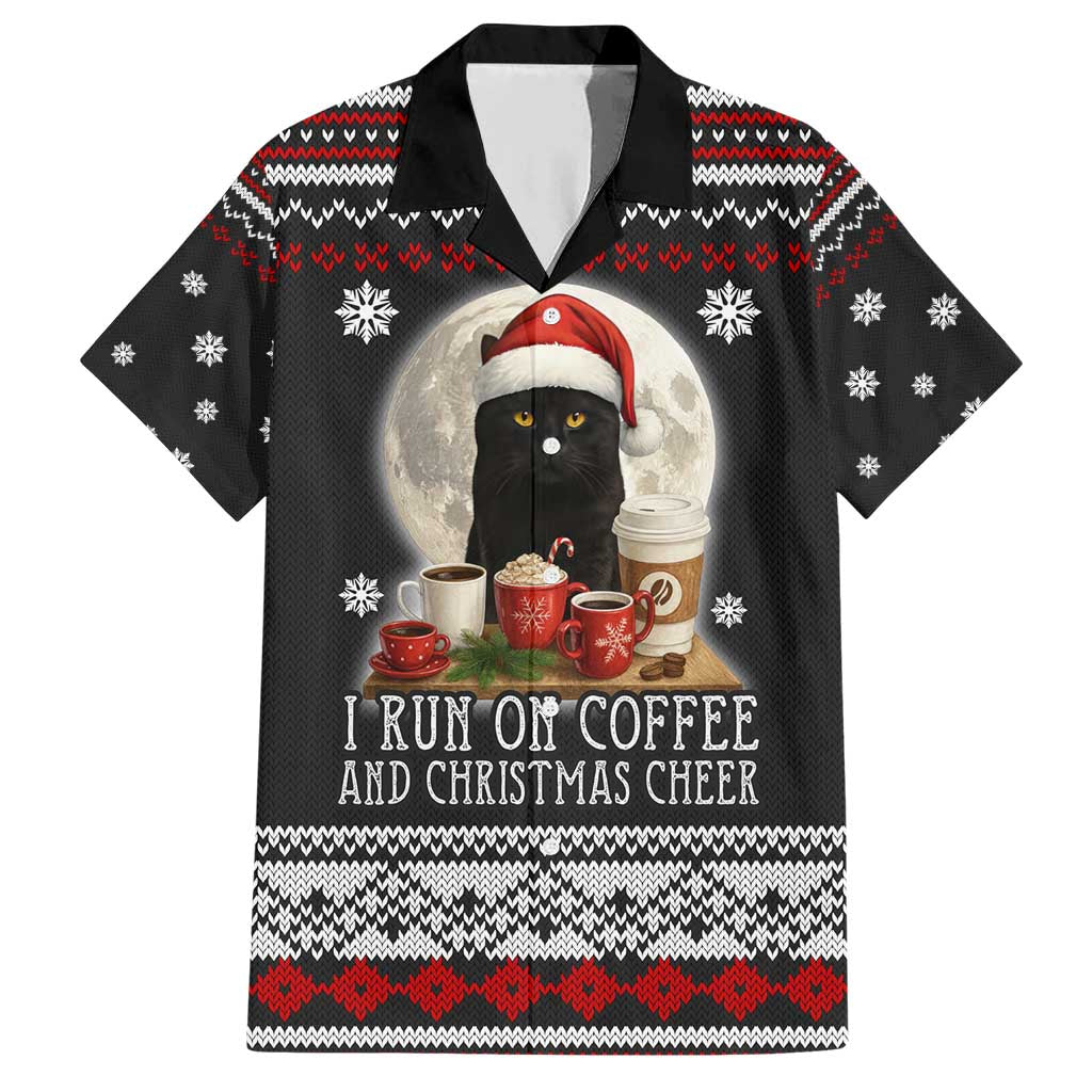 Black Cat Run On Coffee Family Matching Short Sleeve Bodycon Dress and Hawaiian Shirt Xmas Holiday Patterns - Wonder Print Shop