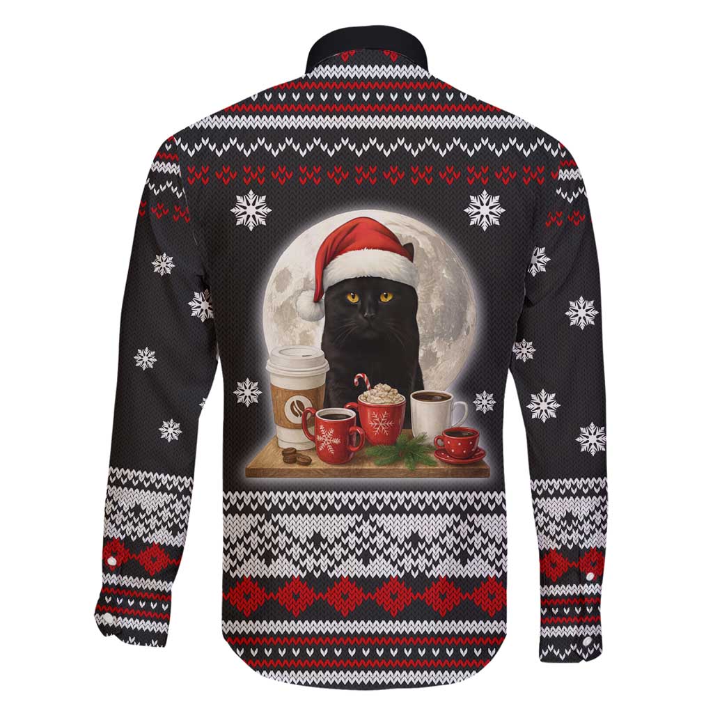 Black Cat Run On Coffee Family Matching Short Sleeve Bodycon Dress and Hawaiian Shirt Xmas Holiday Patterns - Wonder Print Shop