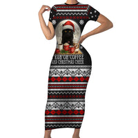 Black Cat Run On Coffee Family Matching Short Sleeve Bodycon Dress and Hawaiian Shirt Xmas Holiday Patterns - Wonder Print Shop