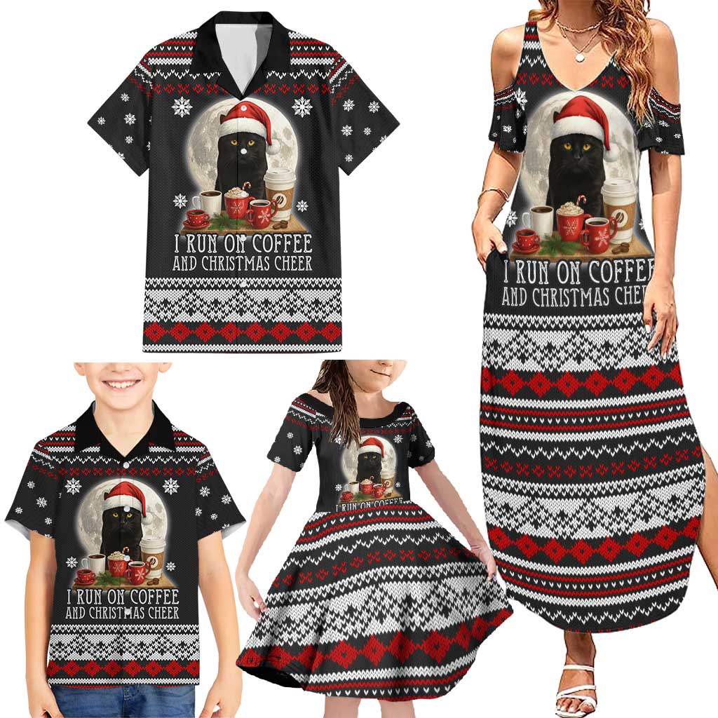 Black Cat Run On Coffee Family Matching Summer Maxi Dress and Hawaiian Shirt Xmas Holiday Patterns - Wonder Print Shop