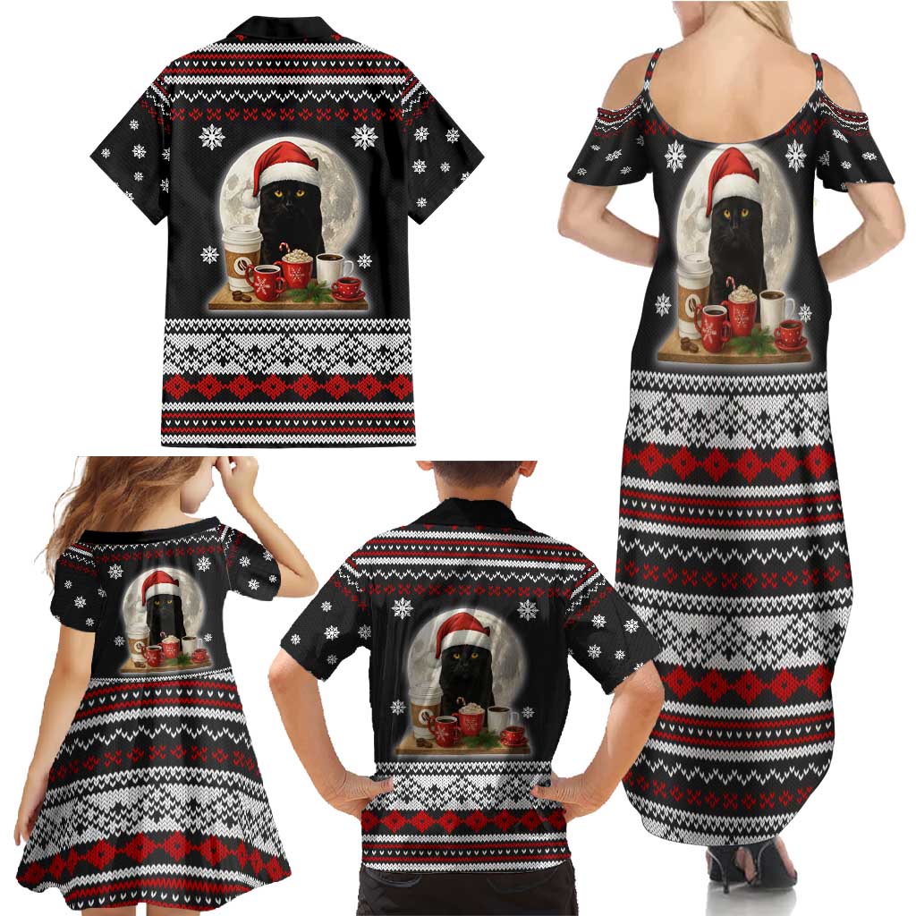 Black Cat Run On Coffee Family Matching Summer Maxi Dress and Hawaiian Shirt Xmas Holiday Patterns - Wonder Print Shop