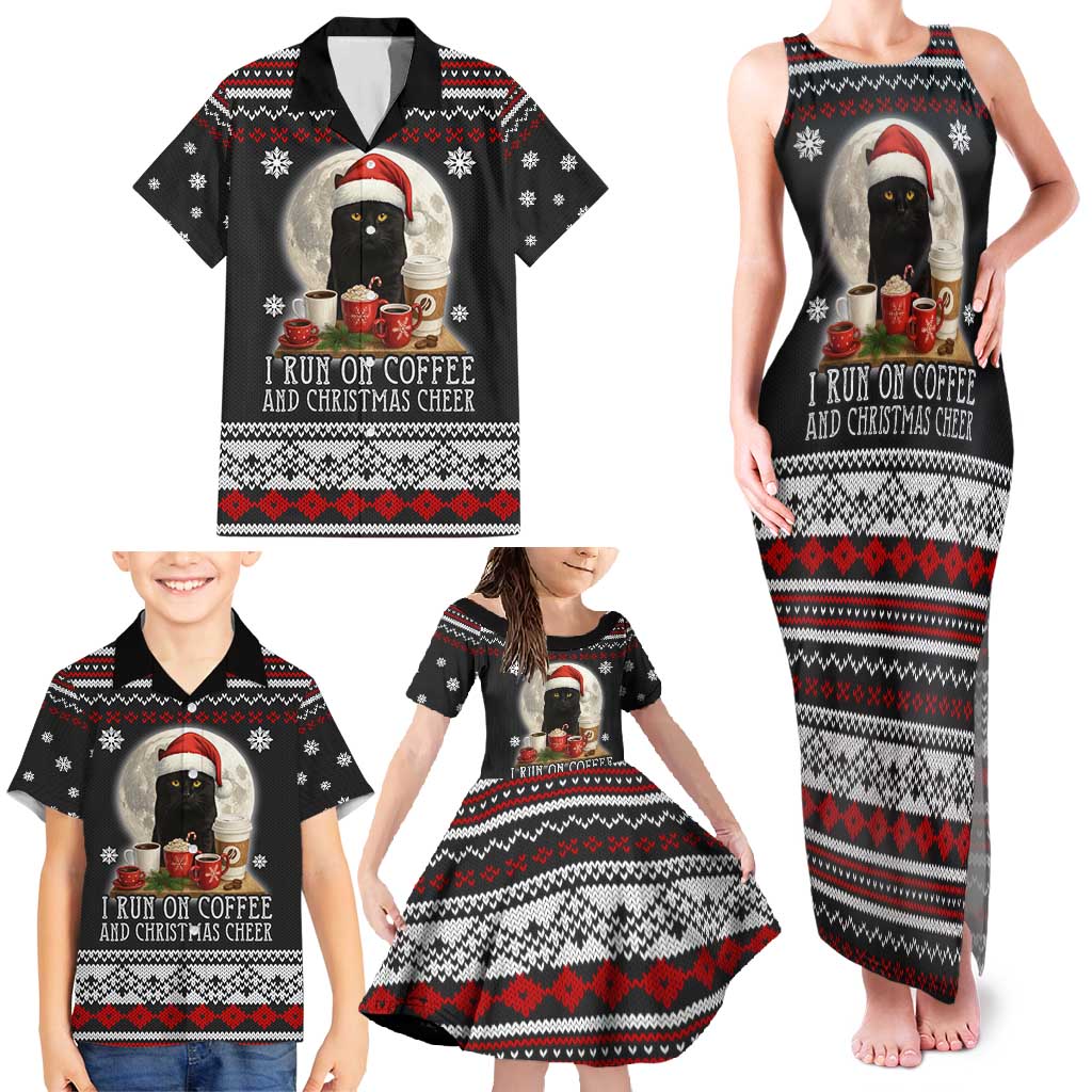 Black Cat Run On Coffee Family Matching Tank Maxi Dress and Hawaiian Shirt Xmas Holiday Patterns - Wonder Print Shop