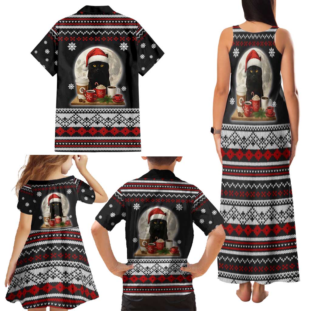 Black Cat Run On Coffee Family Matching Tank Maxi Dress and Hawaiian Shirt Xmas Holiday Patterns - Wonder Print Shop