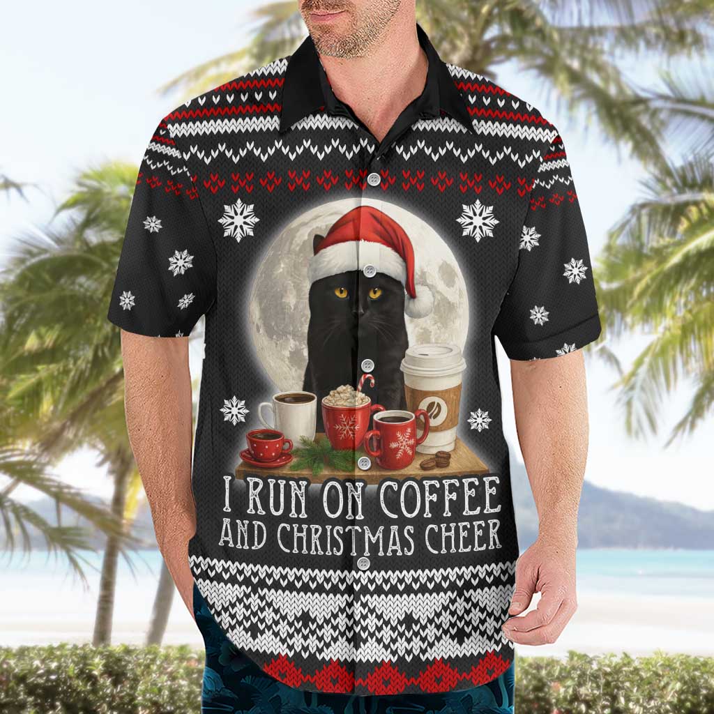 Black Cat Run On Coffee Hawaiian Shirt Xmas Holiday Patterns - Wonder Print Shop