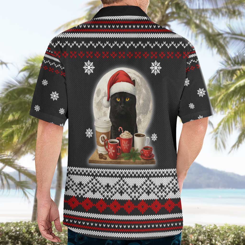 Black Cat Run On Coffee Hawaiian Shirt Xmas Holiday Patterns - Wonder Print Shop