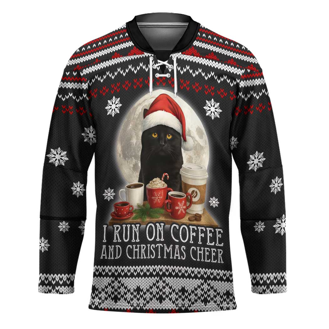 Black Cat Run On Coffee Hockey Jersey Xmas Holiday Patterns - Wonder Print Shop