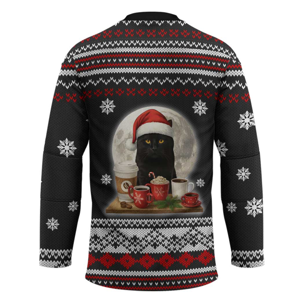 Black Cat Run On Coffee Hockey Jersey Xmas Holiday Patterns - Wonder Print Shop