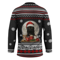 Black Cat Run On Coffee Hockey Jersey Xmas Holiday Patterns - Wonder Print Shop