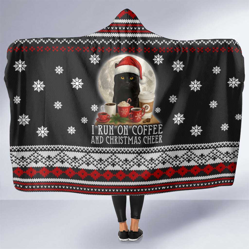 Black Cat Run On Coffee Hooded Blanket Xmas Holiday Patterns - Wonder Print Shop