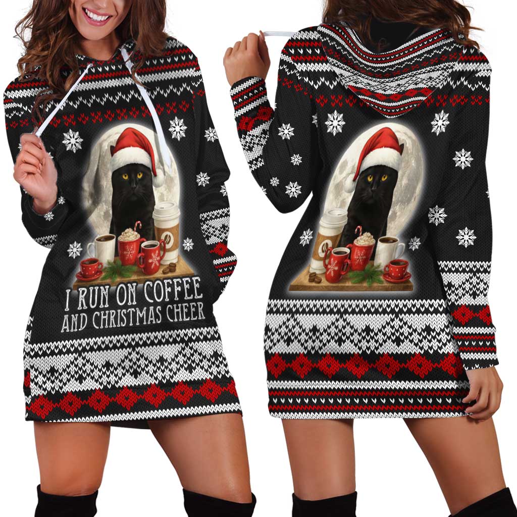 Black Cat Run On Coffee Hoodie Dress Xmas Holiday Patterns - Wonder Print Shop