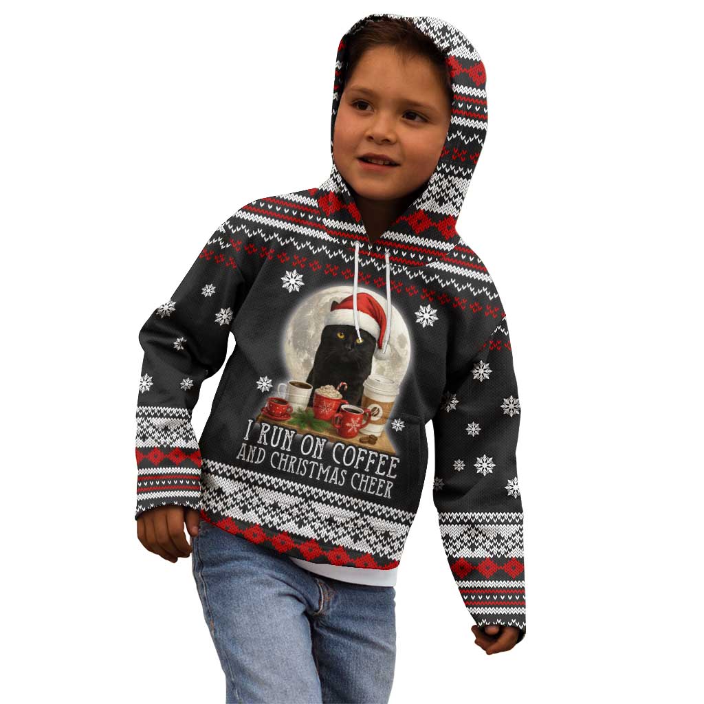 Black Cat Run On Coffee Kid Hoodie Xmas Holiday Patterns - Wonder Print Shop