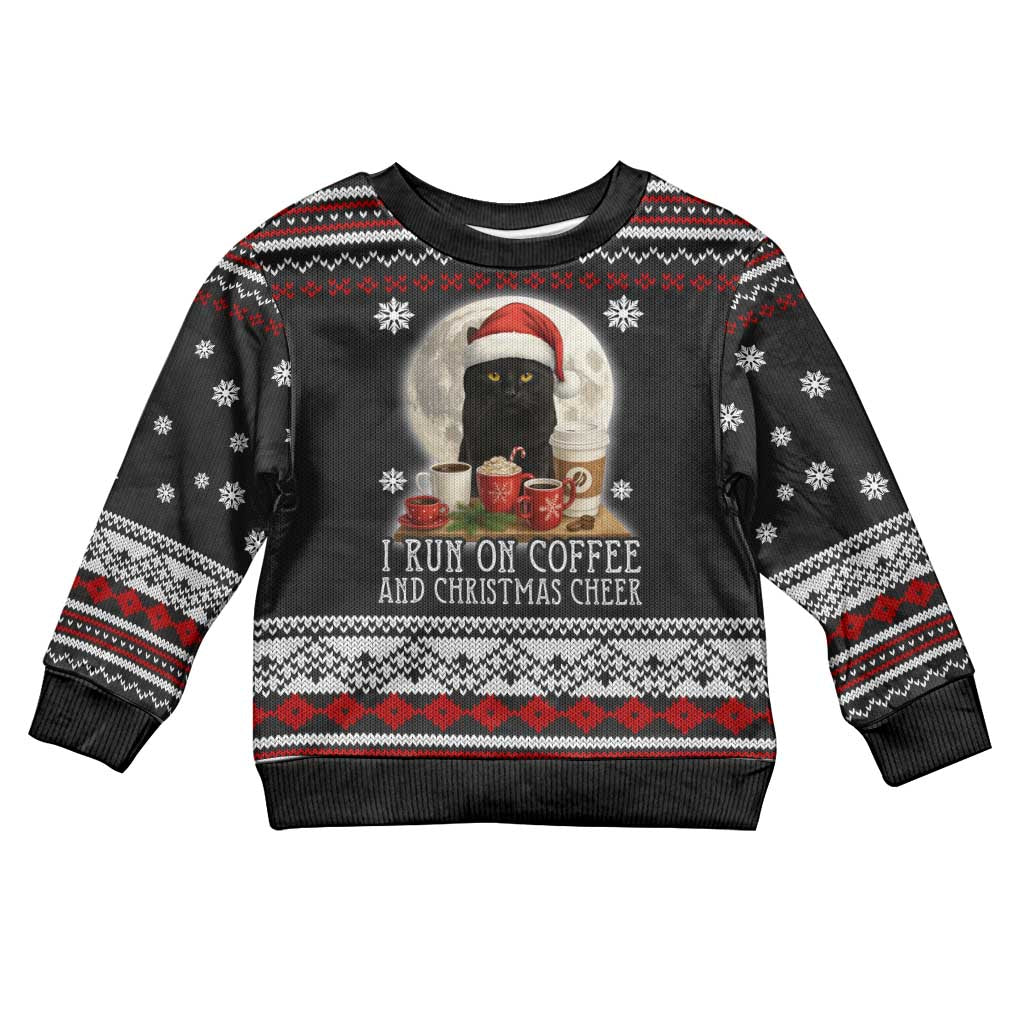 Black Cat Run On Coffee Kid Ugly Christmas Sweater Xmas Holiday Patterns - Wonder Print Shop
