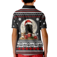 Black Cat Run On Coffee Kid Polo Shirt Xmas Holiday Patterns - Wonder Print Shop