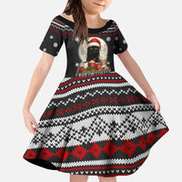 Black Cat Run On Coffee Kid Short Sleeve Dress Xmas Holiday Patterns - Wonder Print Shop