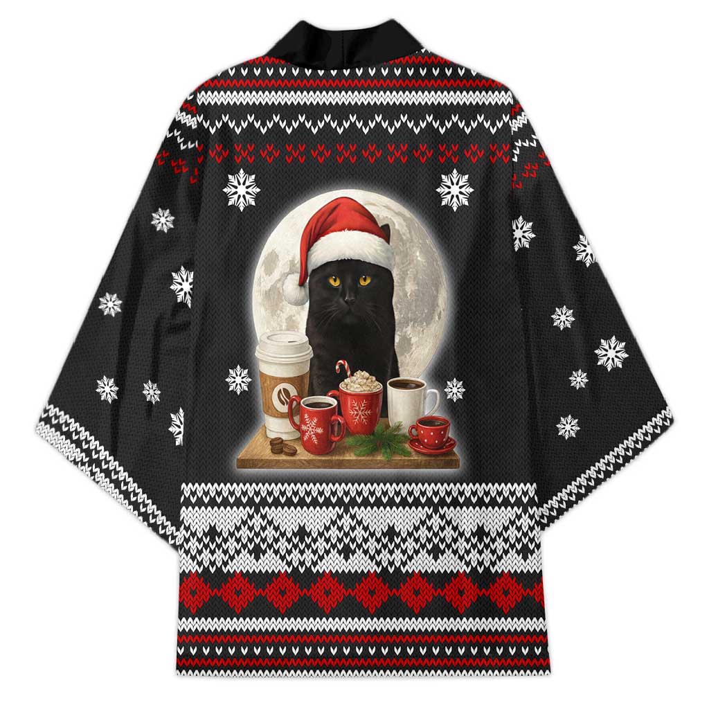 Black Cat Run On Coffee Kimono Xmas Holiday Patterns - Wonder Print Shop