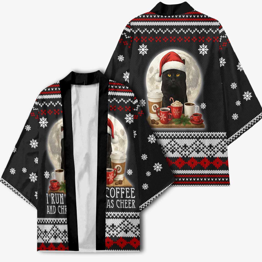 Black Cat Run On Coffee Kimono Xmas Holiday Patterns - Wonder Print Shop