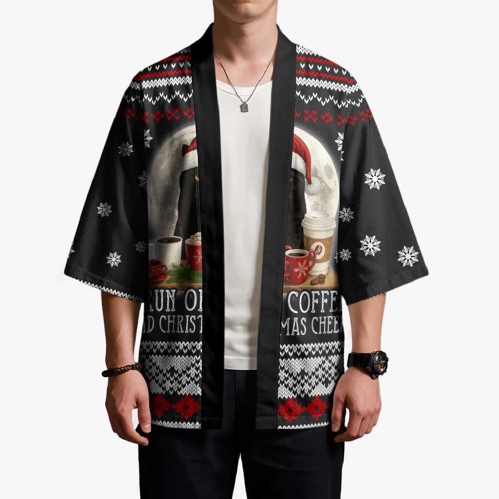 Black Cat Run On Coffee Kimono Xmas Holiday Patterns - Wonder Print Shop