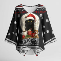 Black Cat Run On Coffee Kimono Sleeve Blouse Xmas Holiday Patterns - Wonder Print Shop