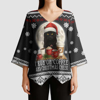 Black Cat Run On Coffee Kimono Sleeve Blouse Xmas Holiday Patterns - Wonder Print Shop
