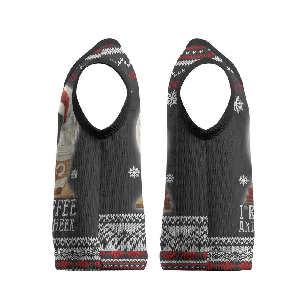 Black Cat Run On Coffee Christmas Knitted V-Neck Vest Xmas Holiday Patterns - Wonder Print Shop