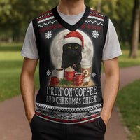Black Cat Run On Coffee Christmas Knitted V-Neck Vest Xmas Holiday Patterns - Wonder Print Shop
