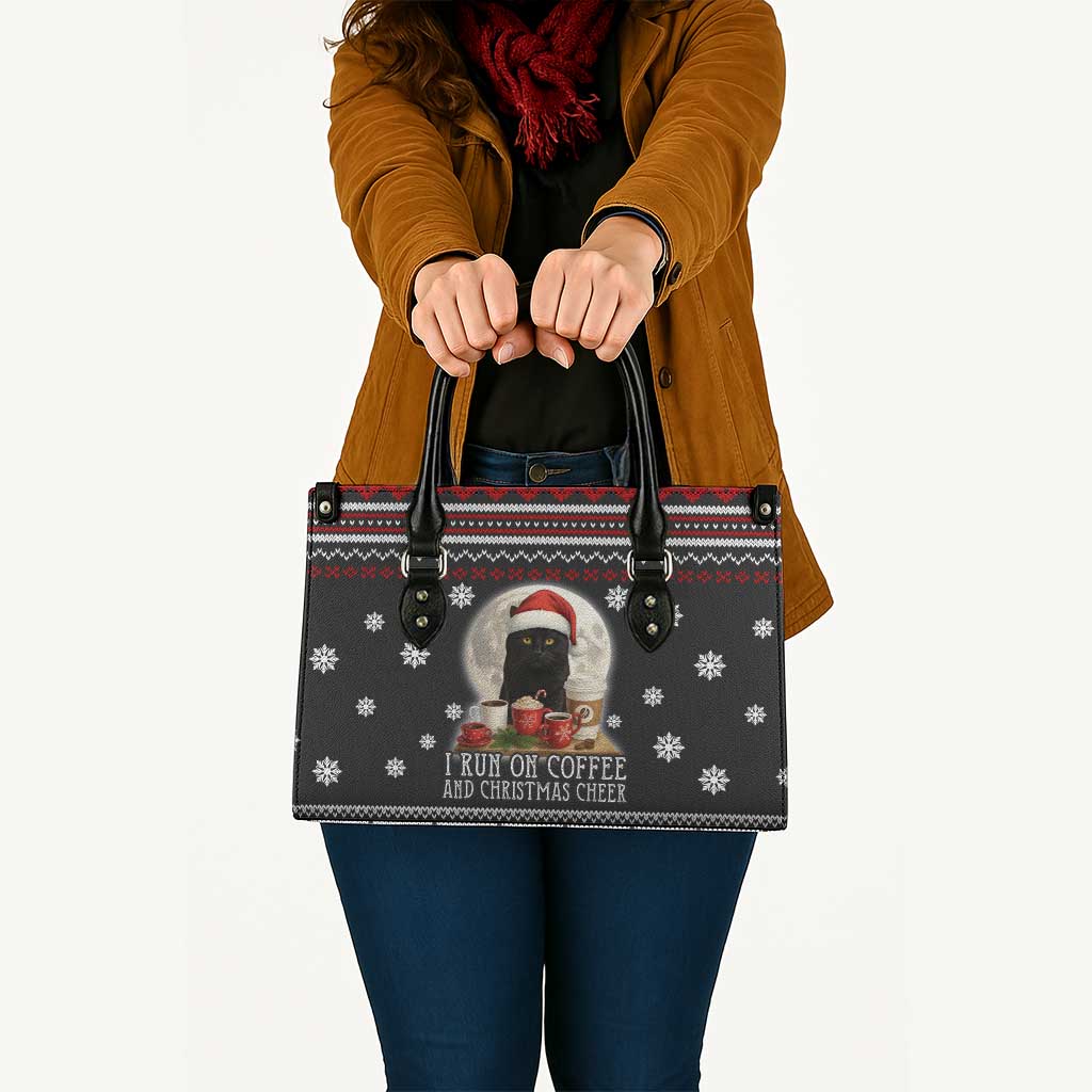 Black Cat Run On Coffee Leather Bag Xmas Holiday Patterns - Wonder Print Shop